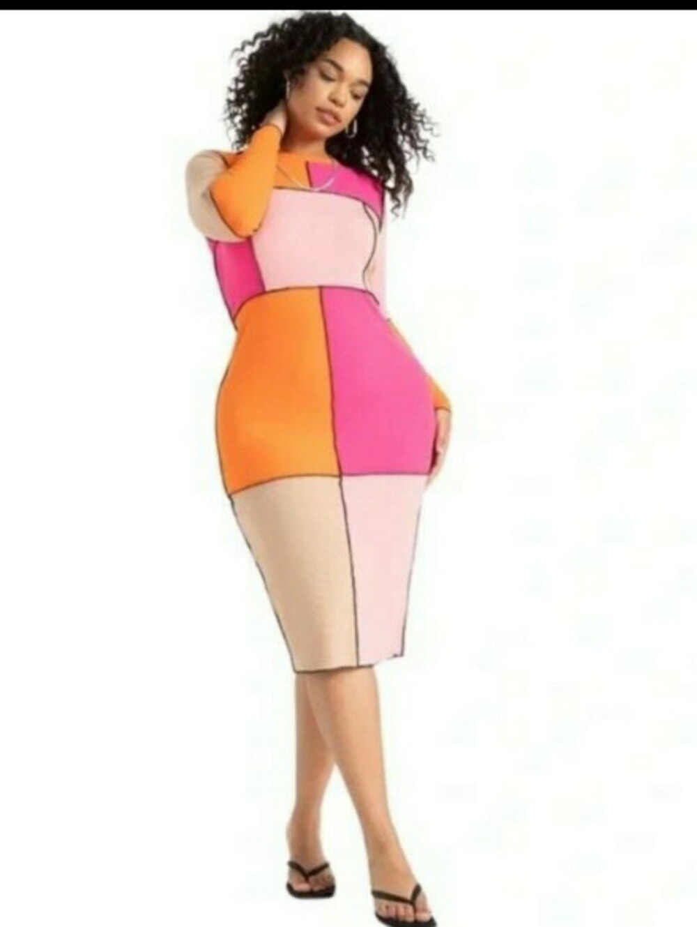 Eloquii, Colorblock Bodycon Midi Dress - Pink, Orange & Cream, Size 18/20